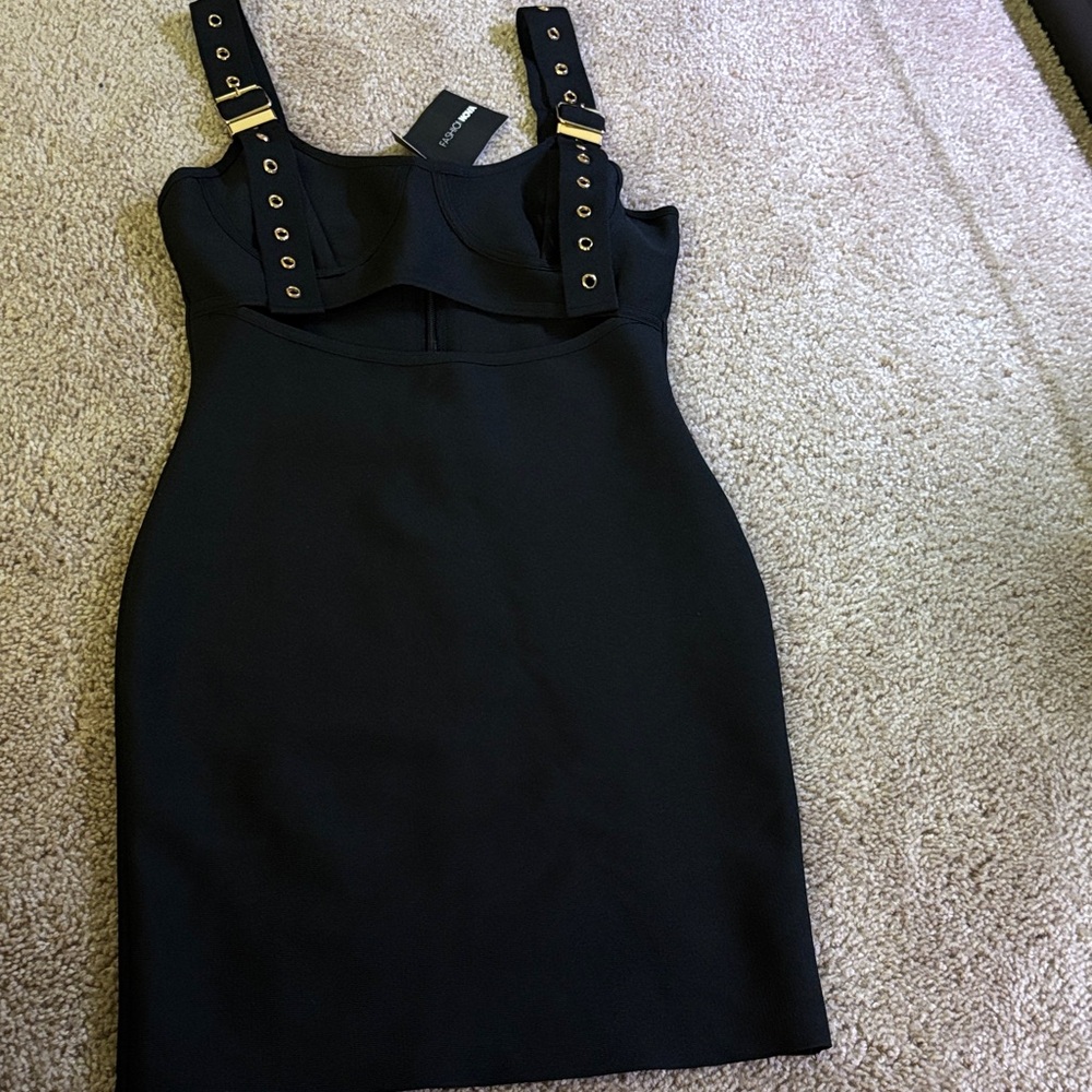 Fashion Nova Black Mini Dress with Gold Accents